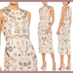NWT $998 Mac Duggal [ 12 ] Floral Sleeveless Embellished Column Midi Dress #S995